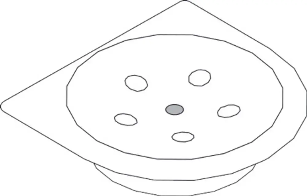 Seifenschale mit runder Form und mehreren Löchern, aus einem Material in neutralem Design, präsentiert das Logo von AXOR.